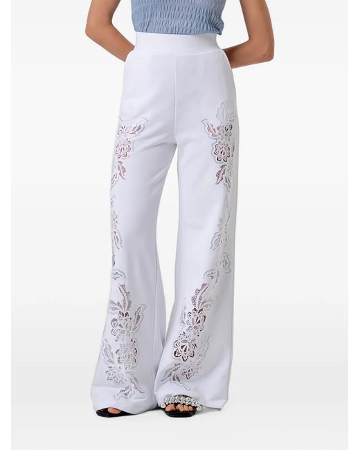 Fracomina White Embroidered Flared Trousers