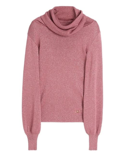 Valentino Garavani Pink Cowl-Neck Glittery Sweater