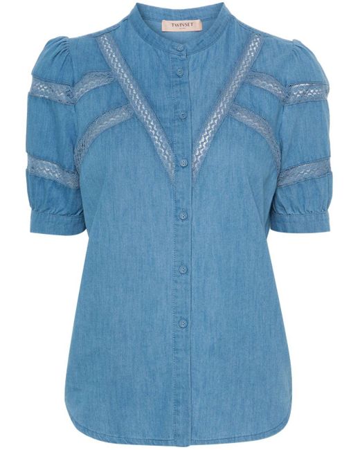 Twin Set Blue Lace-trim Denim Shirt