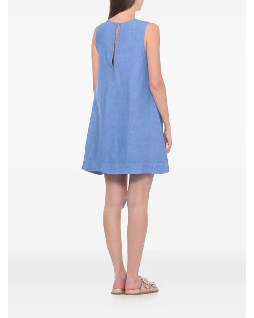 120% Lino Blue Sequin-Embellished V-Neck Mini Dress