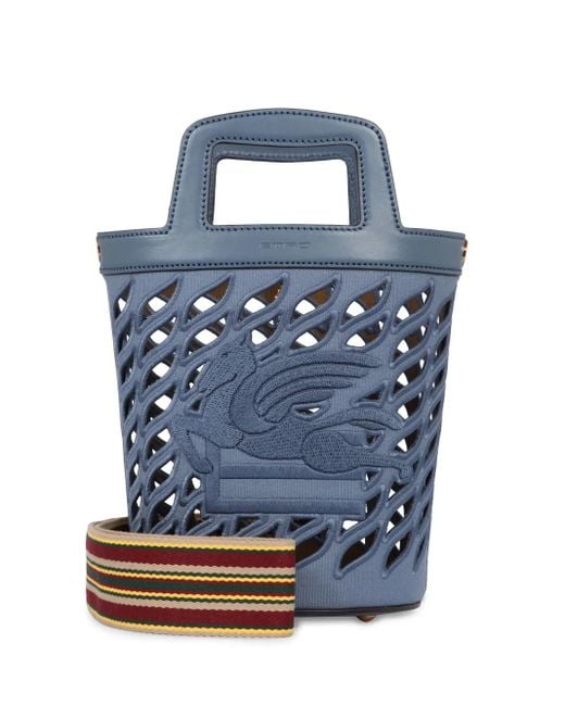 Etro Blue Signature Pegaso Leather Bucket Bag