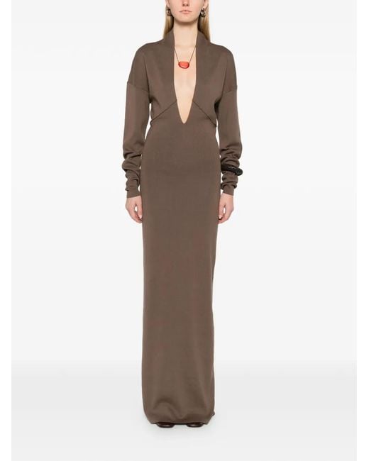Entire studios Brown Rallel V-neck Long-sleeve Maxi Dress