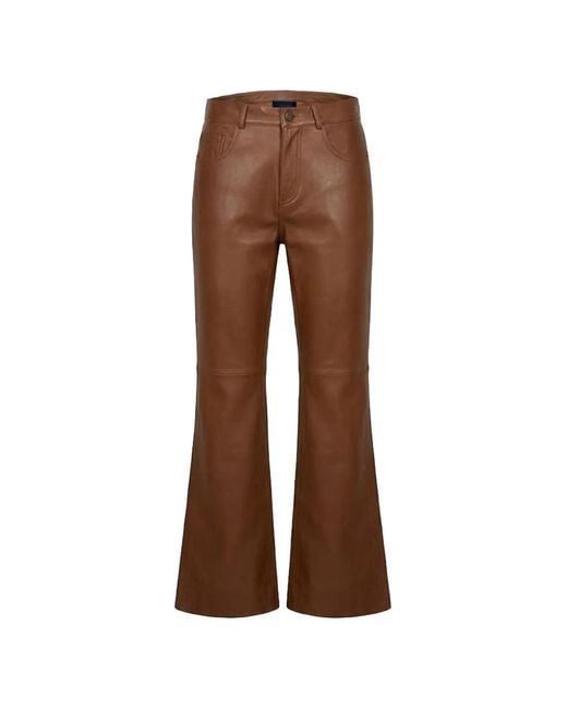 Haikure Brown Flora Leather Trousers