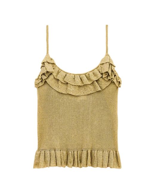 Ba&sh Yellow Zaria Ruffled Ribbed Top
