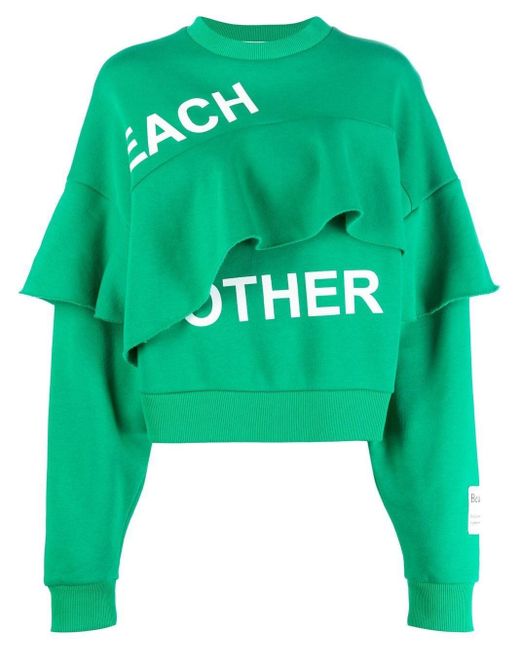 Each x Other Green Ruffled Logo-print Sweatshirt