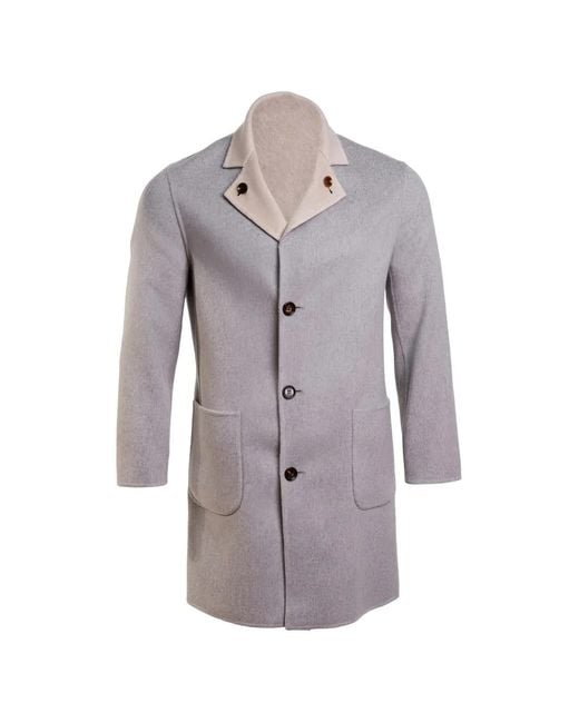Kiton Gray Reversible Cashmere Coat for men
