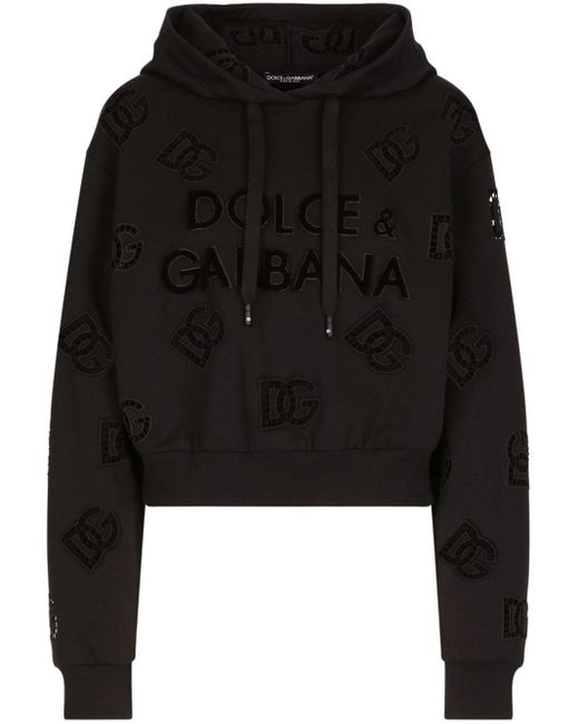 Hoodie en coton mélangé à logo perforé Dolce & Gabbana en coloris Black