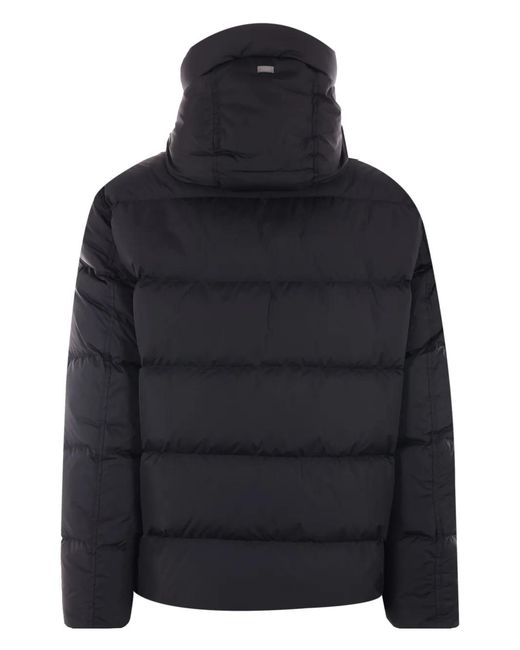 Herno Blue High-Collared Puffer Jacket With Horizontal Quilting for men