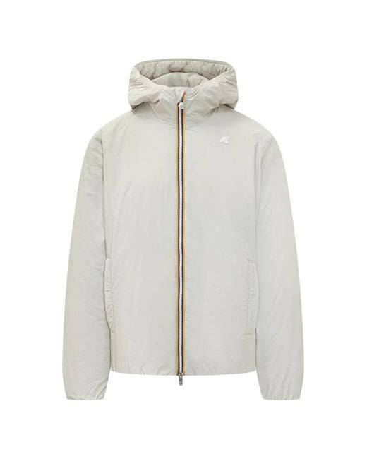 K-Way White Plain Warm Hooded Jacket for men