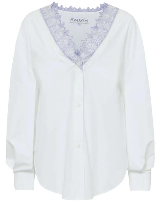 J.W. Anderson White V-Neck Lace-Trim Shirt
