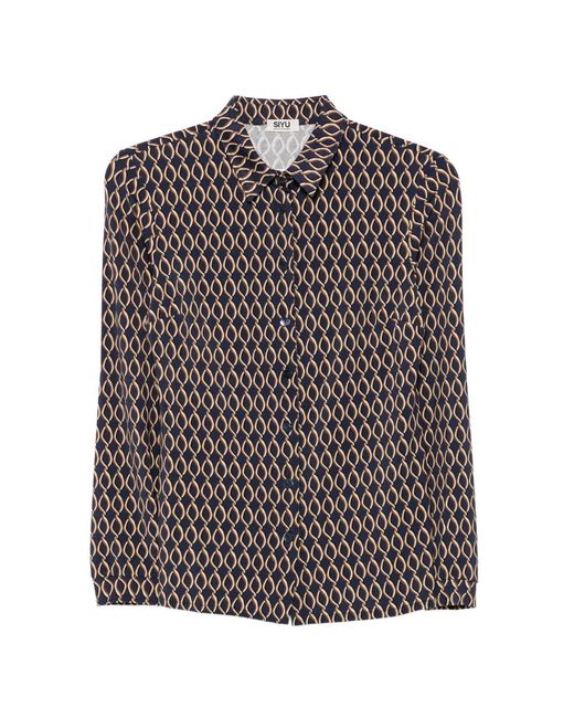 Siyu Gray Geometric-Print Long-Sleeve Shirt