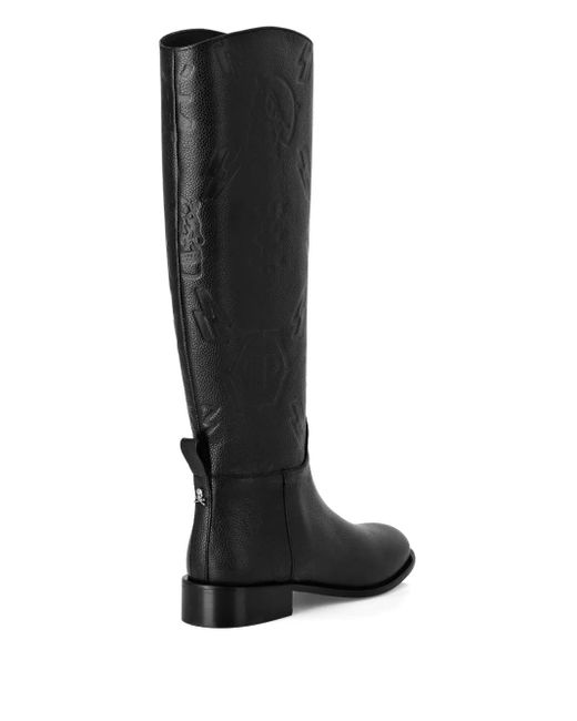 Philipp Plein Black Monogram-Debossed Boots