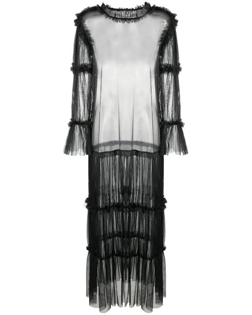MM6 by Maison Margiela Black Sheer Long Length Ruffle Trim Blouse