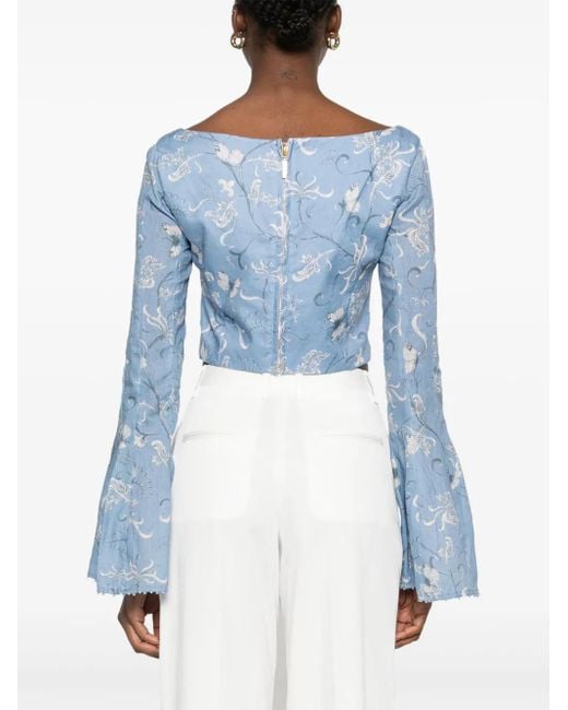 Agua Bendita Blue Linen Crop Top