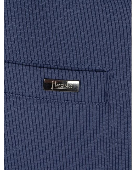 Herno Blue Seersucker-Texture Pleated Shorts for men