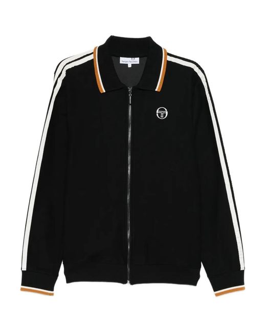 Sergio Tacchini Black Stripe Logo Zip Sweatshirt for men