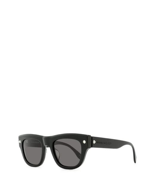 McQueen Gray Spike-Stud Rectangle-Frame Sunglasses for men