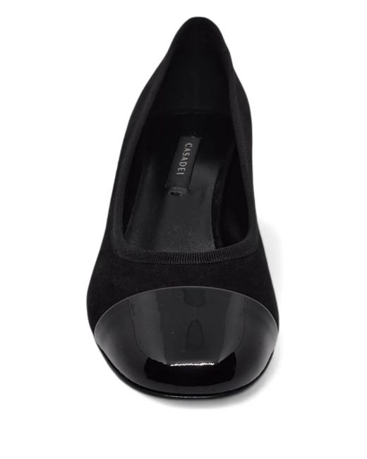 Casadei Black Cap-Toe Block-Heel Pumps