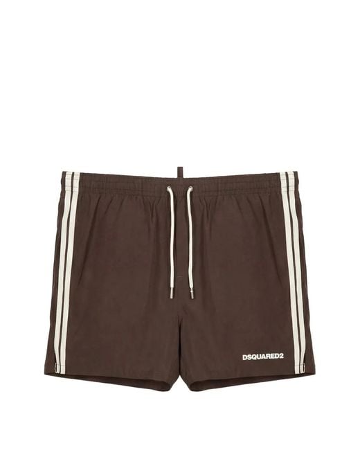 DSquared² Brown Logo Midi Swim Shorts for men