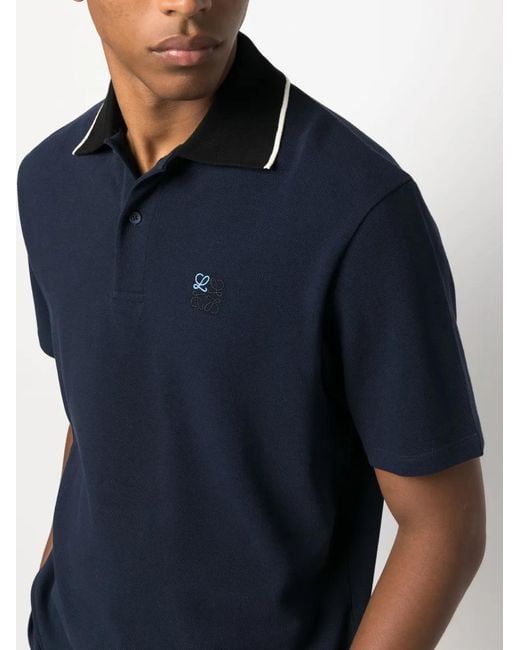 Loewe Blue Anagram-Embroidered Cotton Polo Shirt for men