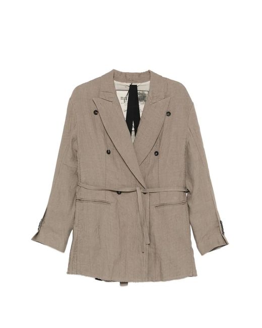 Masnada Natural Double-Breasted Belted Blazer