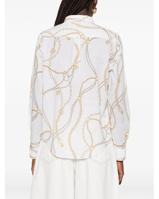 Gant White Chain-Print Long-Sleeve Shirt