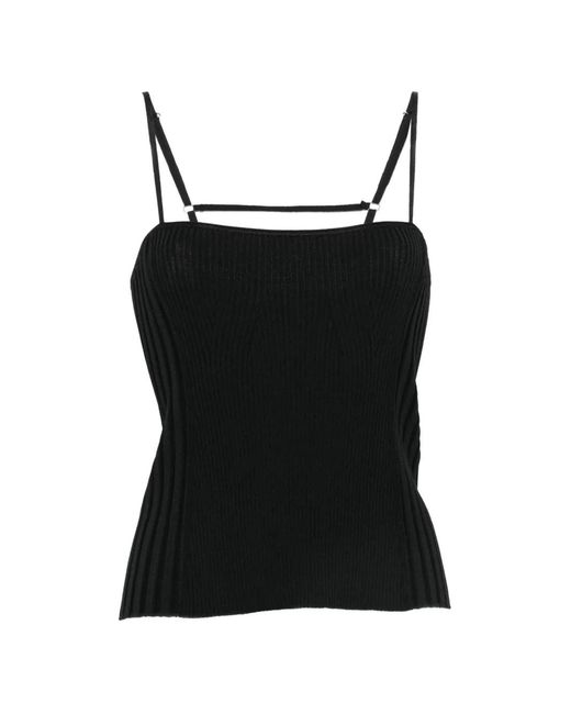 IVORY PARIS Black Livinia Ribbed-Knit Spaghetti-Strap Top