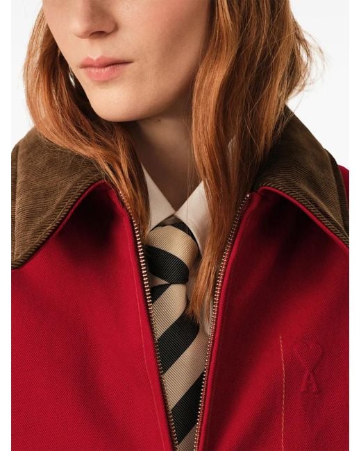AMI Red Cotton Zipped Jacket With Ami De Coeur