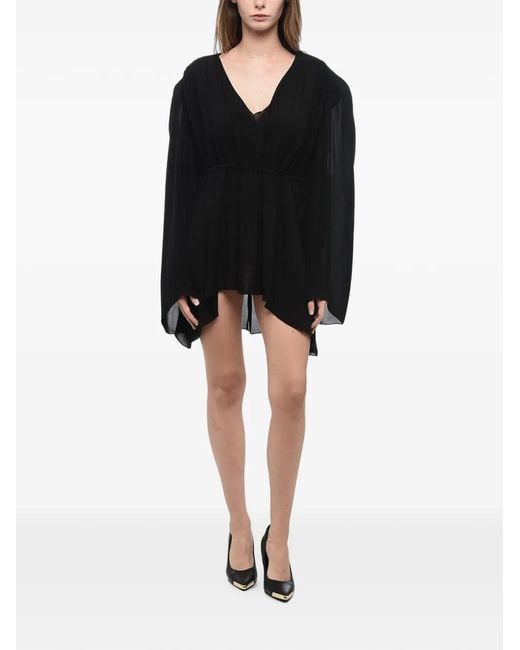 Wardrobe NYC Black Gathered V-Neck Asymmetric Mini Dress