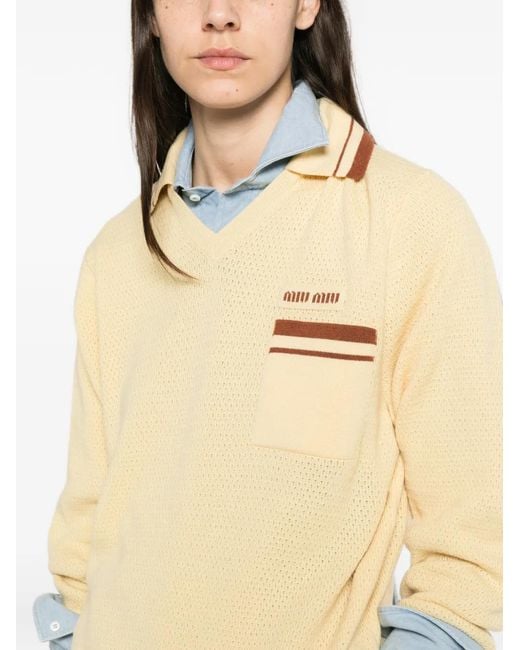 Miu Miu Natural Polo-Collar Sweater