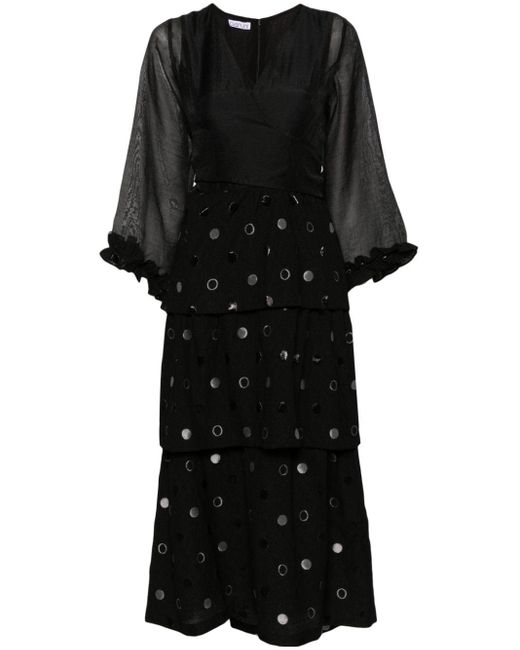 Baruni Black Polka-dot Jacquard Wrap Dress