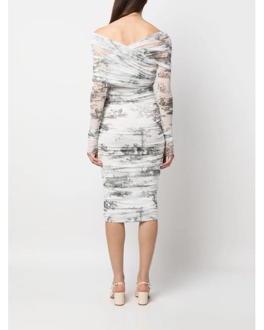 Philosophy Di Lorenzo Serafini Gray Side Gathered-Detail Midi Dress