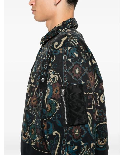 Sacai Black Paisley-Print Zip-Front Jacket for men