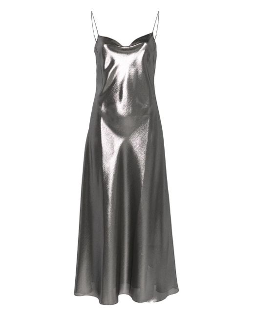 Carine Gilson Gray Lace-detail Lurex Slip Dress
