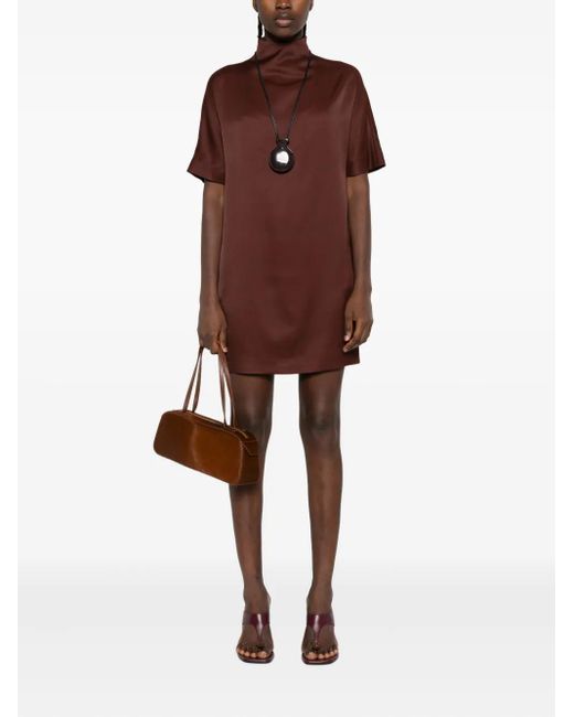 Loulou de Saison Red Elton High-Neck Short-Sleeve Mini Dress