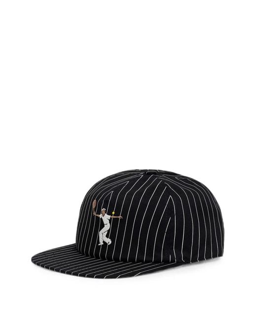 Lacoste Black Pinstripe-Pattern Embroidered-Motif Cap