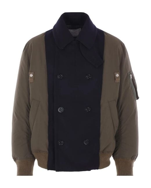 Sacai Blue Double-Breasted Anchor-Button Coat for men