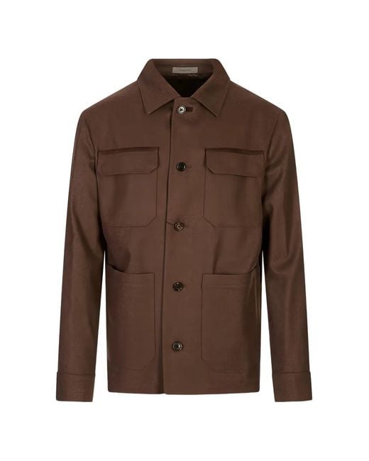 Corneliani Brown Button-Up Multi-Pocket Jacket for men