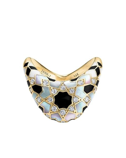 ZAHN-Z Metallic 14K Big Zaha Secrets Revealed Diamond And Mother-Of-Pearl Ring
