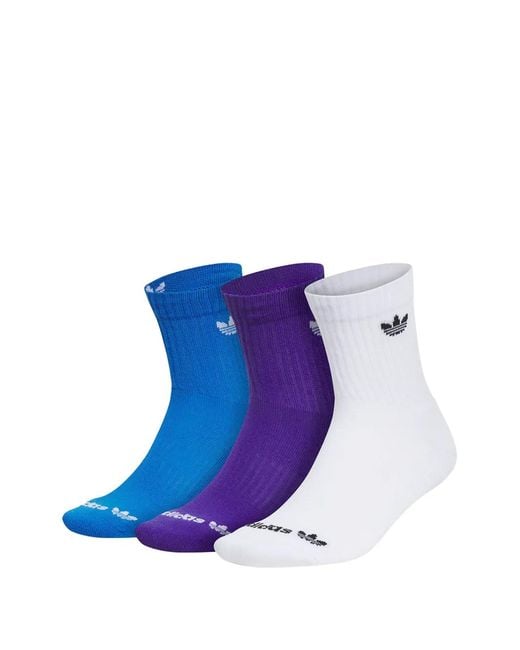 Adidas Blue Trefoil High-Quarter Socks (Set Of Three) for men