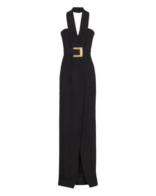 Balmain Black Halterneck Buckle-Embellished Dress