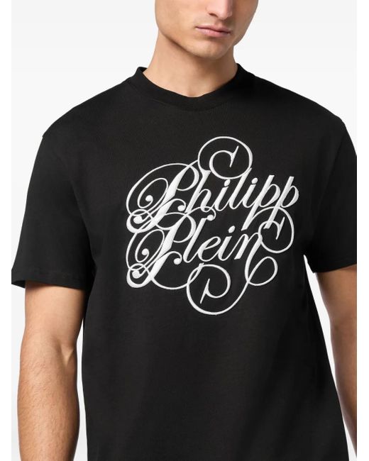 Philipp Plein Black T-Shirt Round Neck Ss Plein Coursive for men
