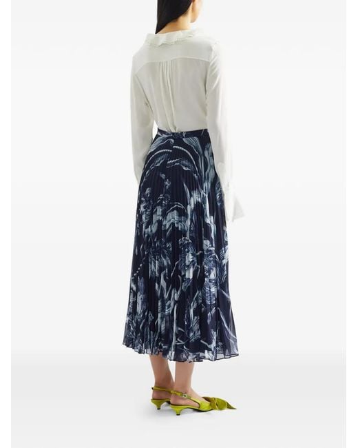 Erdem Blue Pleated Midi Skirt