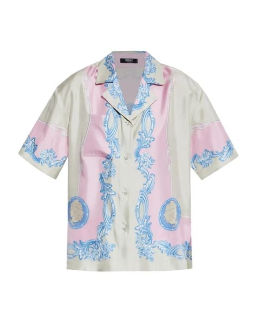 Versace Blue Silk Shirt With Medusa Cameo Print