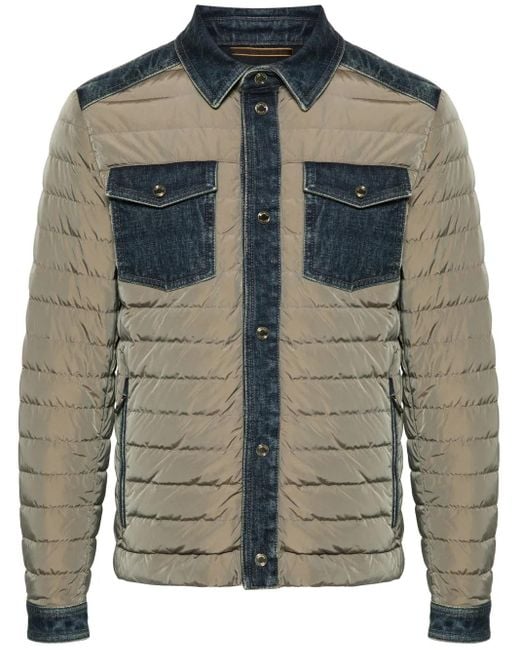 Moorer Gray Denim-Trim Quilted Jacket for men
