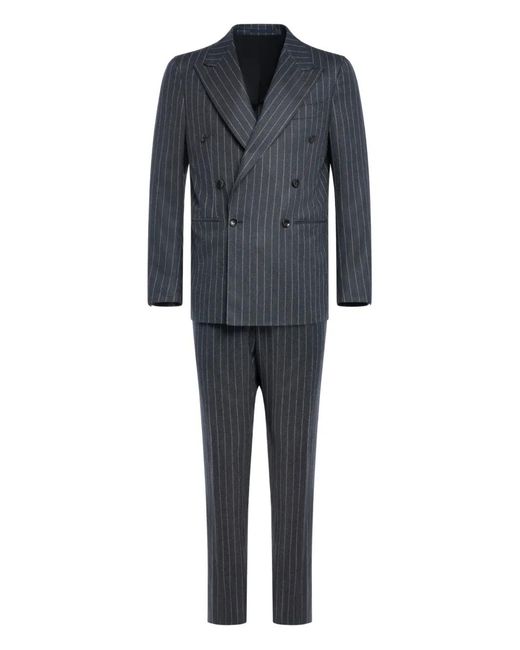 Franzese Collection Black Double-Breasted Pinstripe Suit (Set Of Two) for men