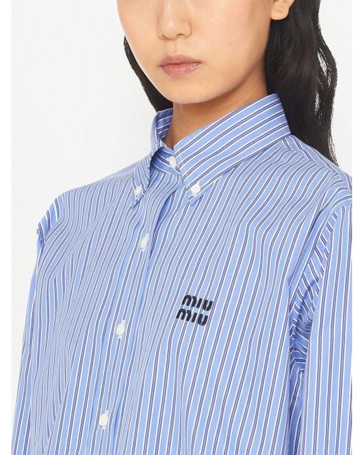Chemise crop à rayures Miu Miu en coloris Blue