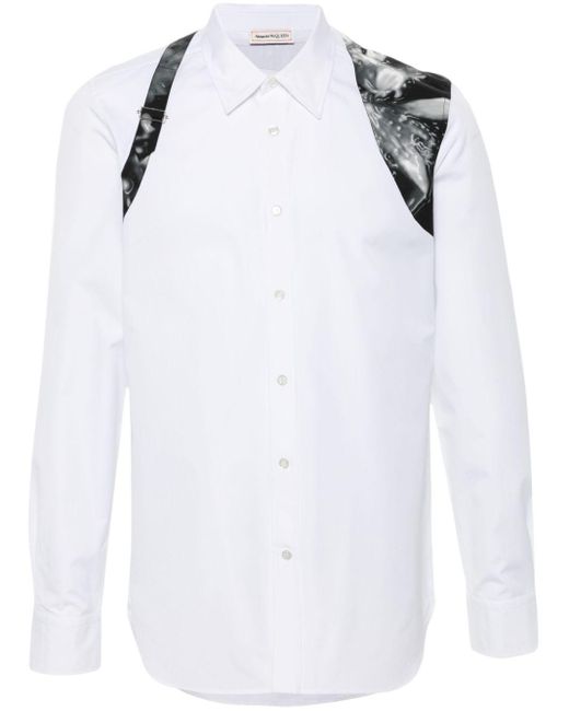 Camicia con stampa Harness Wax Flower di Alexander McQueen in White da Uomo