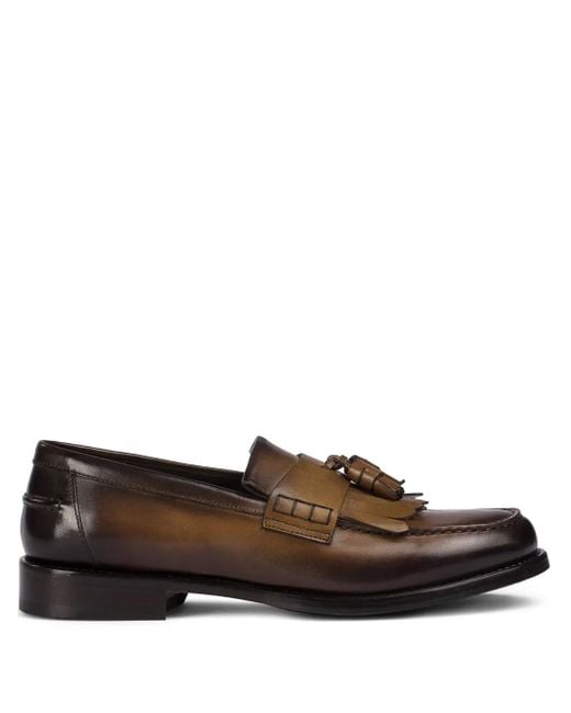 Doucal's Brown Tassel-Detailing Fringed Loafers for men