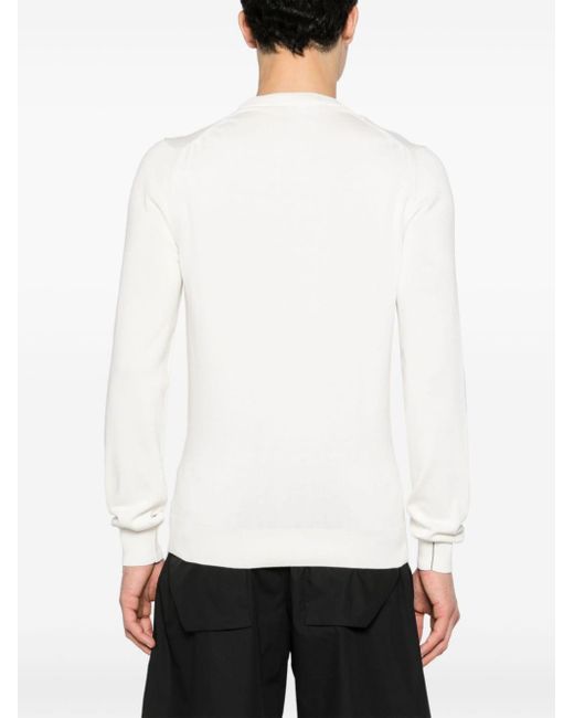 Logo-patch ribbed-knit jumper Lacoste pour homme en coloris White